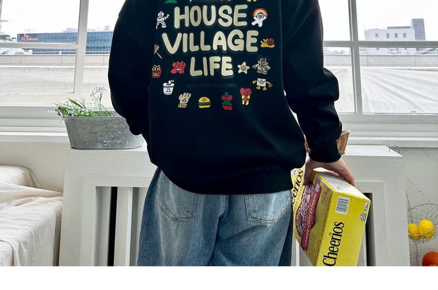 SeoulPop - Cartoon Print Loose-Fit Sweatshirt