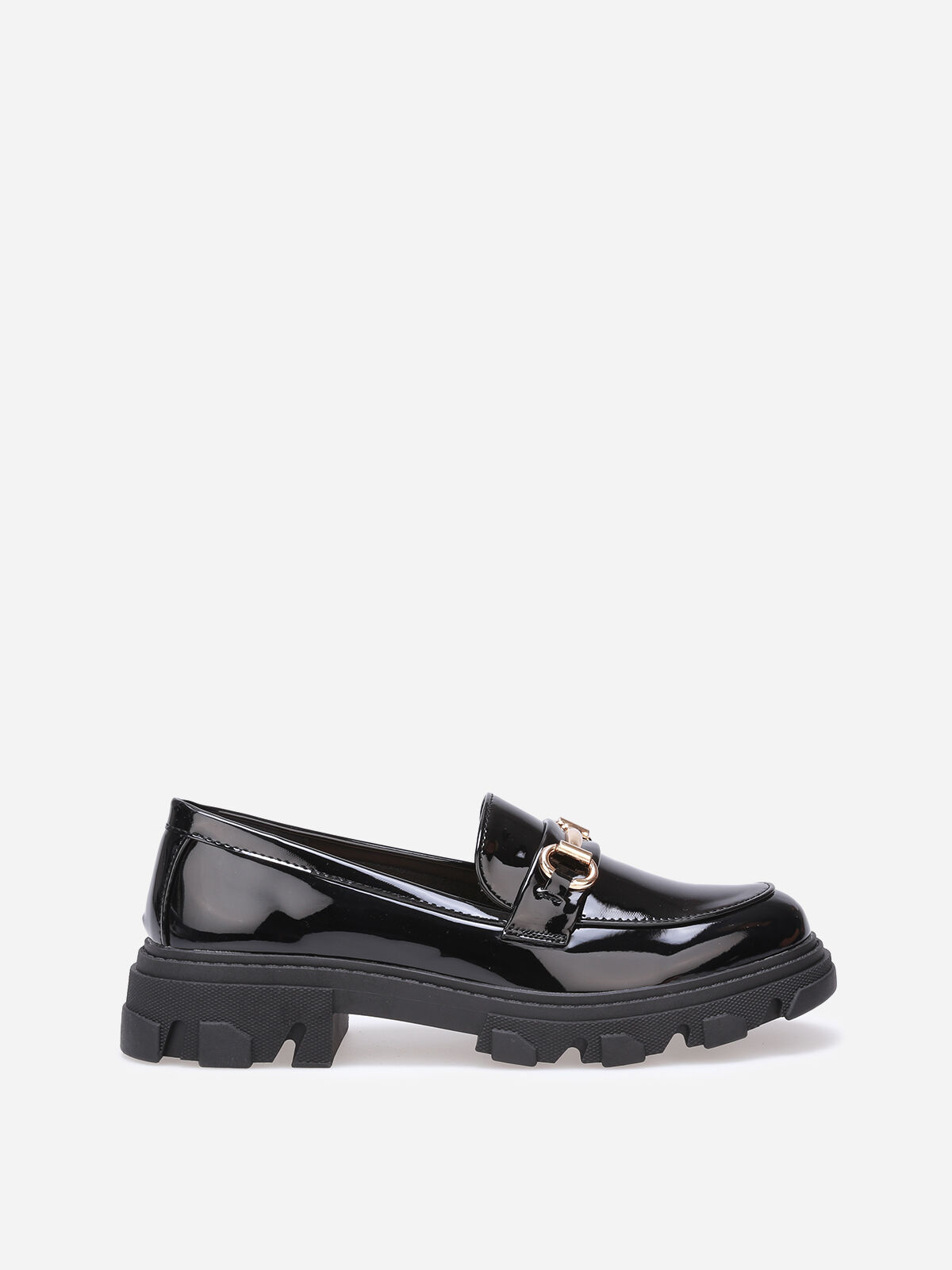 Mocassins vernis crantés à mors doré- Noir