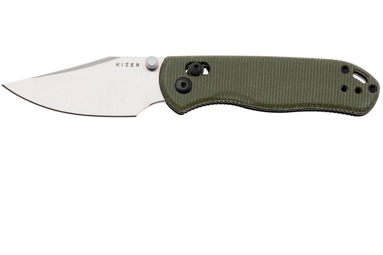 Kizer Vanguard Drop Bear 2, V3619-2KC1 Satin Nitro-V, Green Micarta, zakmes, Azo design