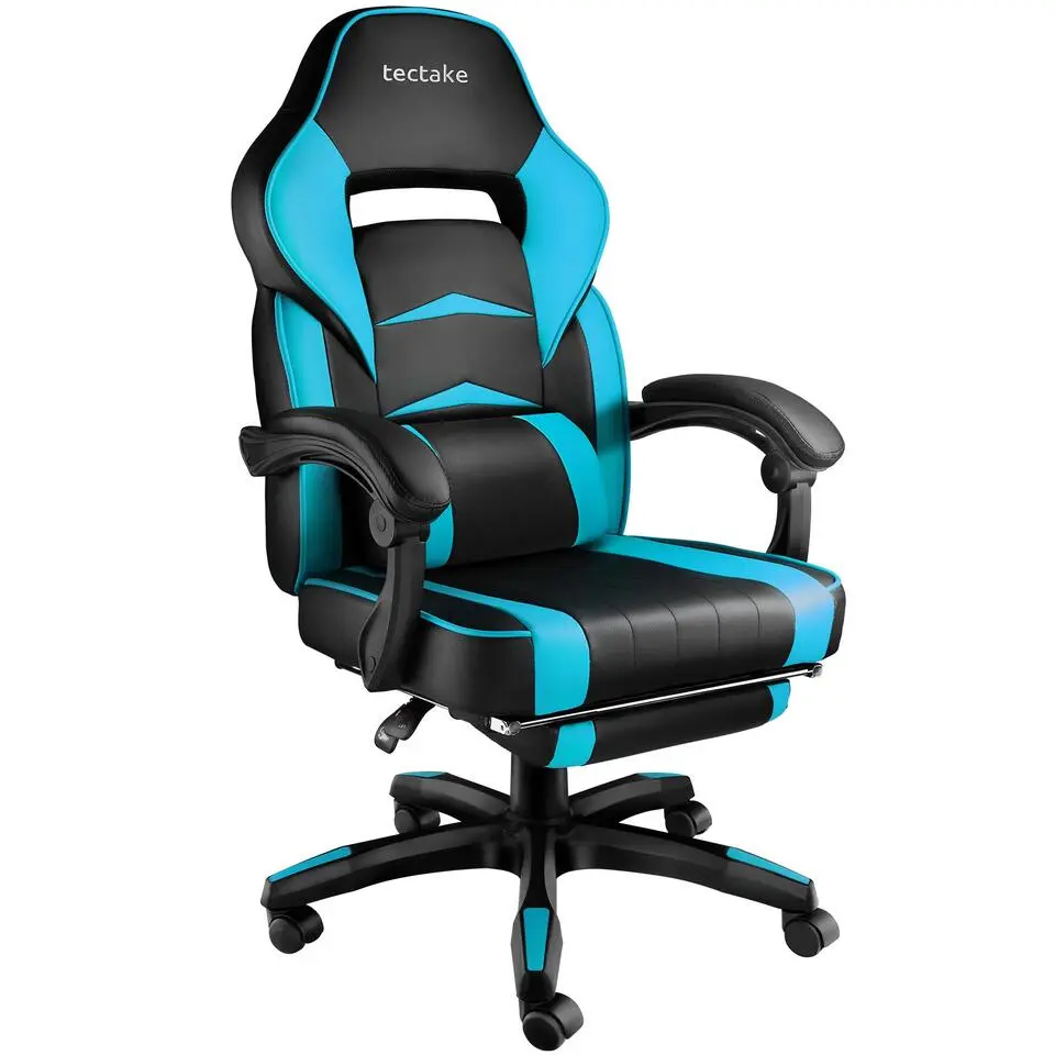 tectake Racing bureaustoel Comodo met voetsteun , Zwart/azuur
