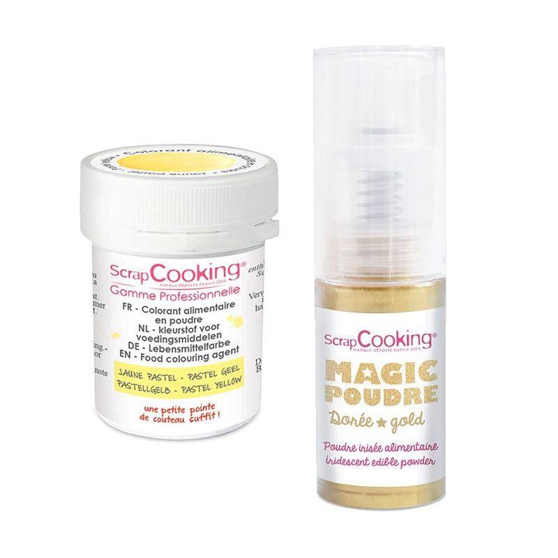 Colorant alimentaire en poudre jaune pastel + Poudre alimentaire irisé