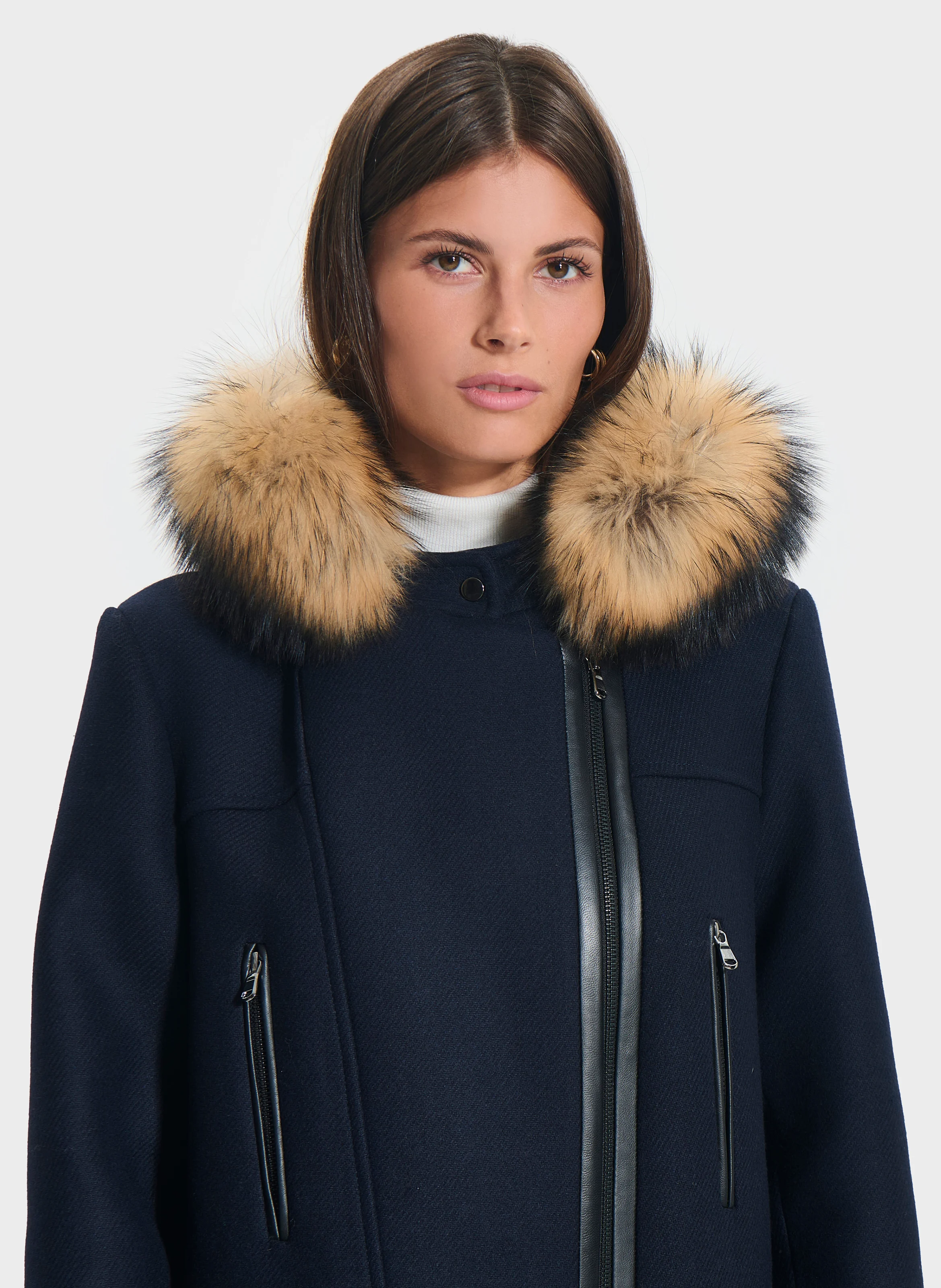 GABIE - Duffle-coat droit en laine mélangée | Bleu