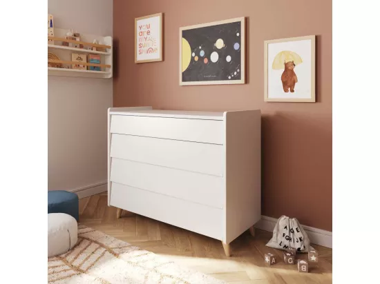 Commode 4 tiroirs bois massif bois et blanc PETER
