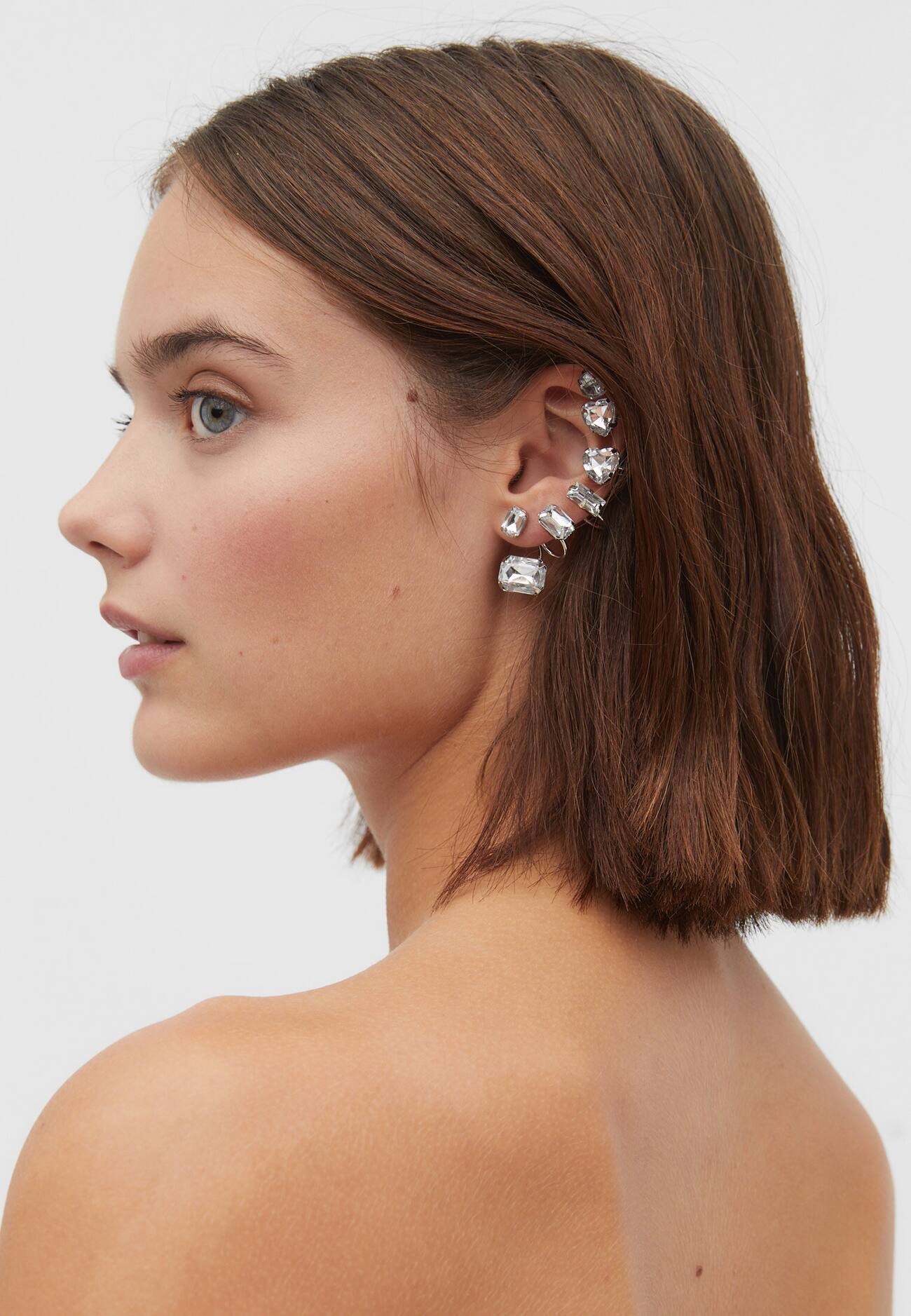 Conjunto de 5 brincos geométricos com strass