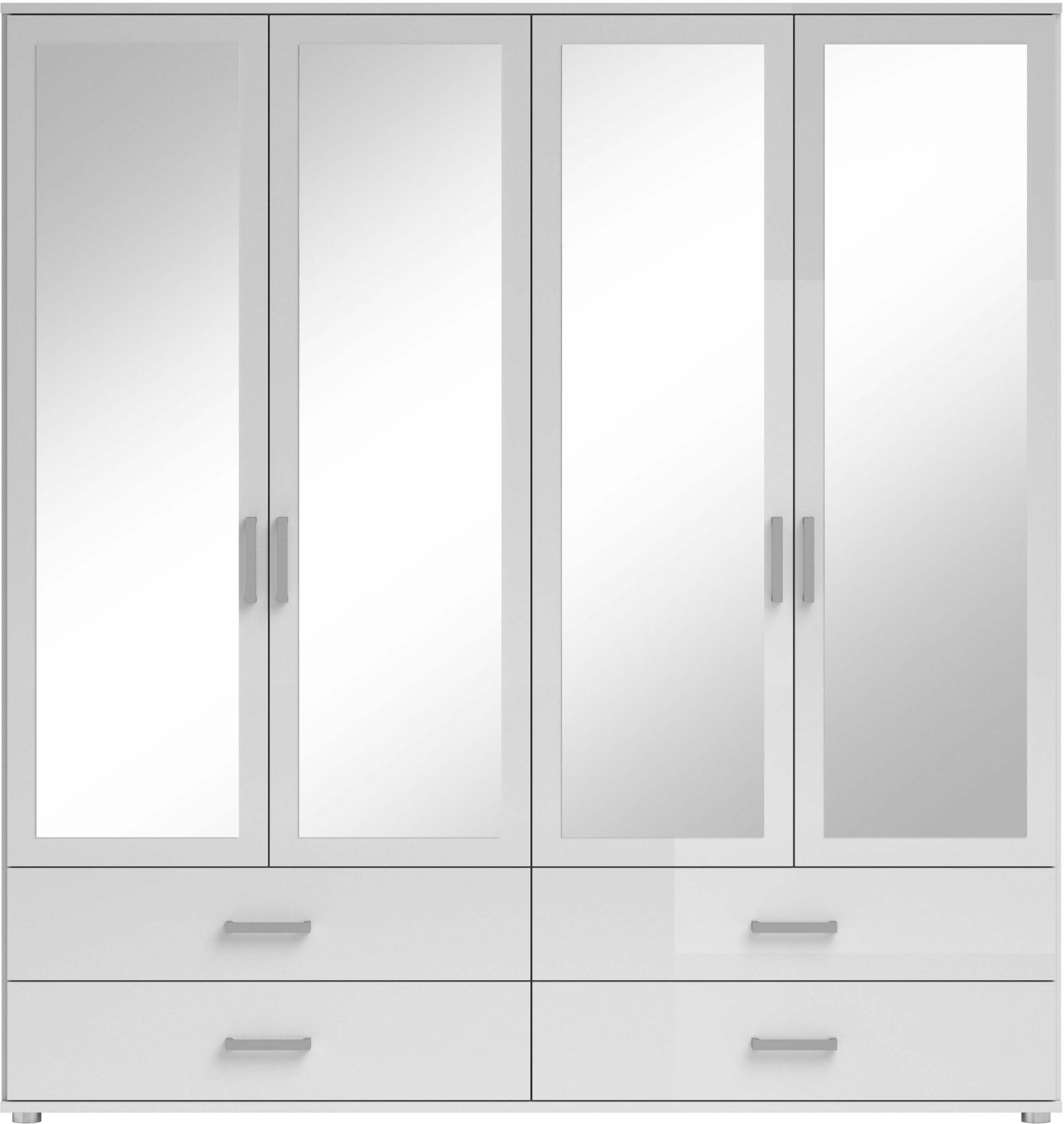 Schlafkontor Drehtürenschrank »Ivar Kleiderschrank mit Spiegel« inklusive 2 Spiegeltüren und 4 farblich abgesetzten Schubkästen