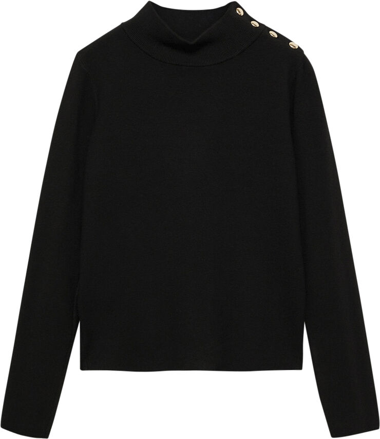 MANGO Striped sweater with shoulder butto Black