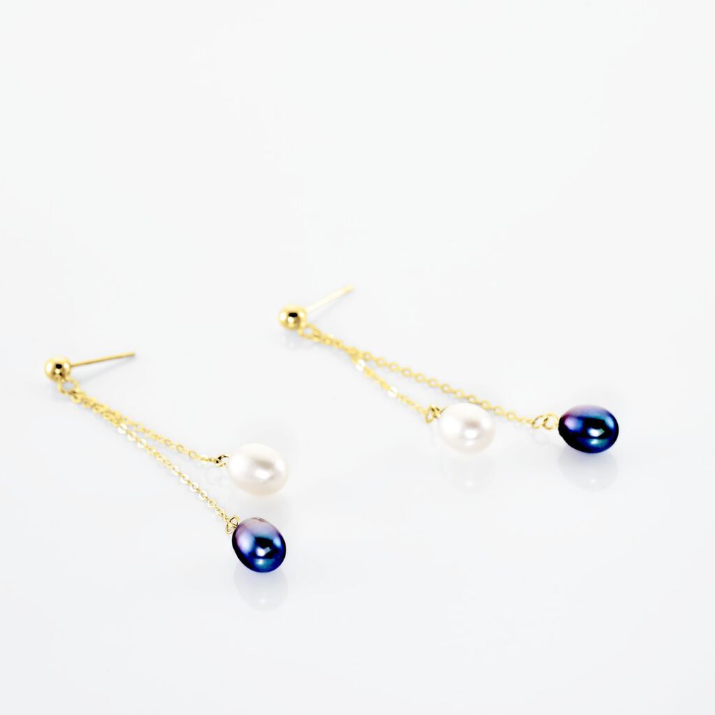 Boucles D'oreilles Pendantes Or Jaune Brayann Perles De Culture