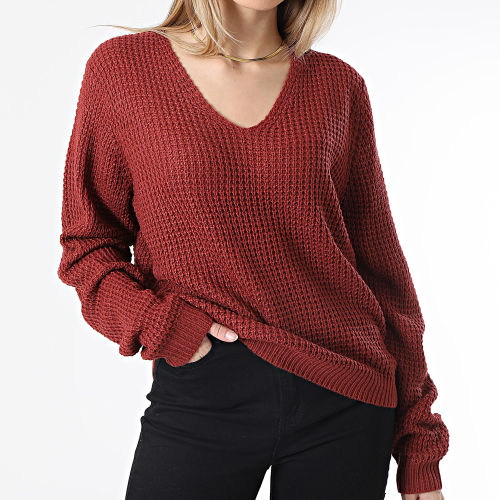Pull Col V Femme Ellen Rouge Brique