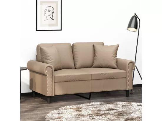Canapé 2 places avec oreillers cappuccino 120 cm similicuir