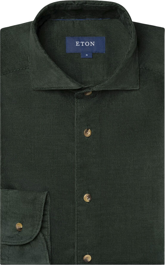 ETON Slim Fit Dark Green Fine Whale Coruroy Shirt Grøn