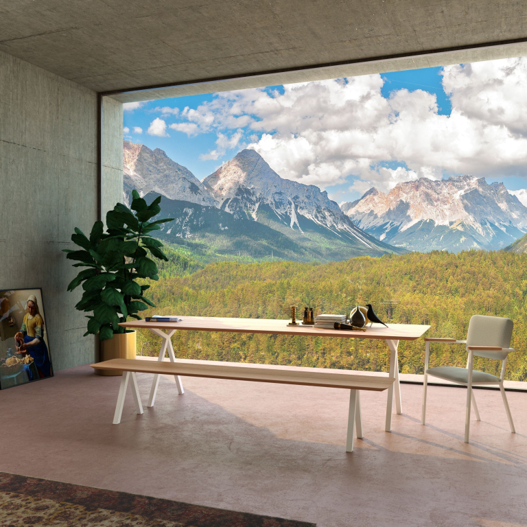 Studio HENK Slim X-Type tafel 220x90 zwart frame, hardwax light 3041, verjongd ronde hoeken