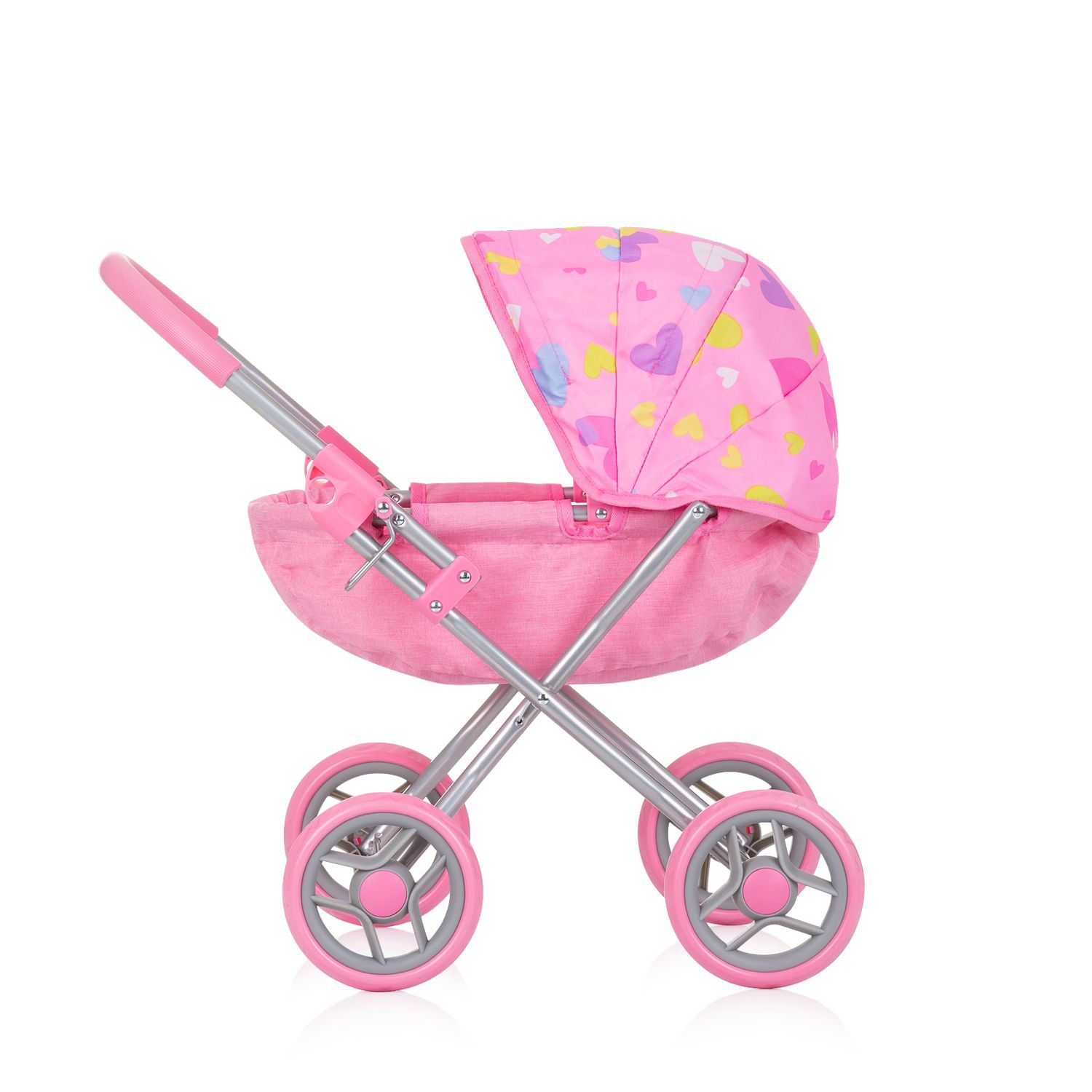 Chipolino Puppenwagen Daisy klappbar, Sonnendach, vier große Räder, ab 3 Jahren rosa