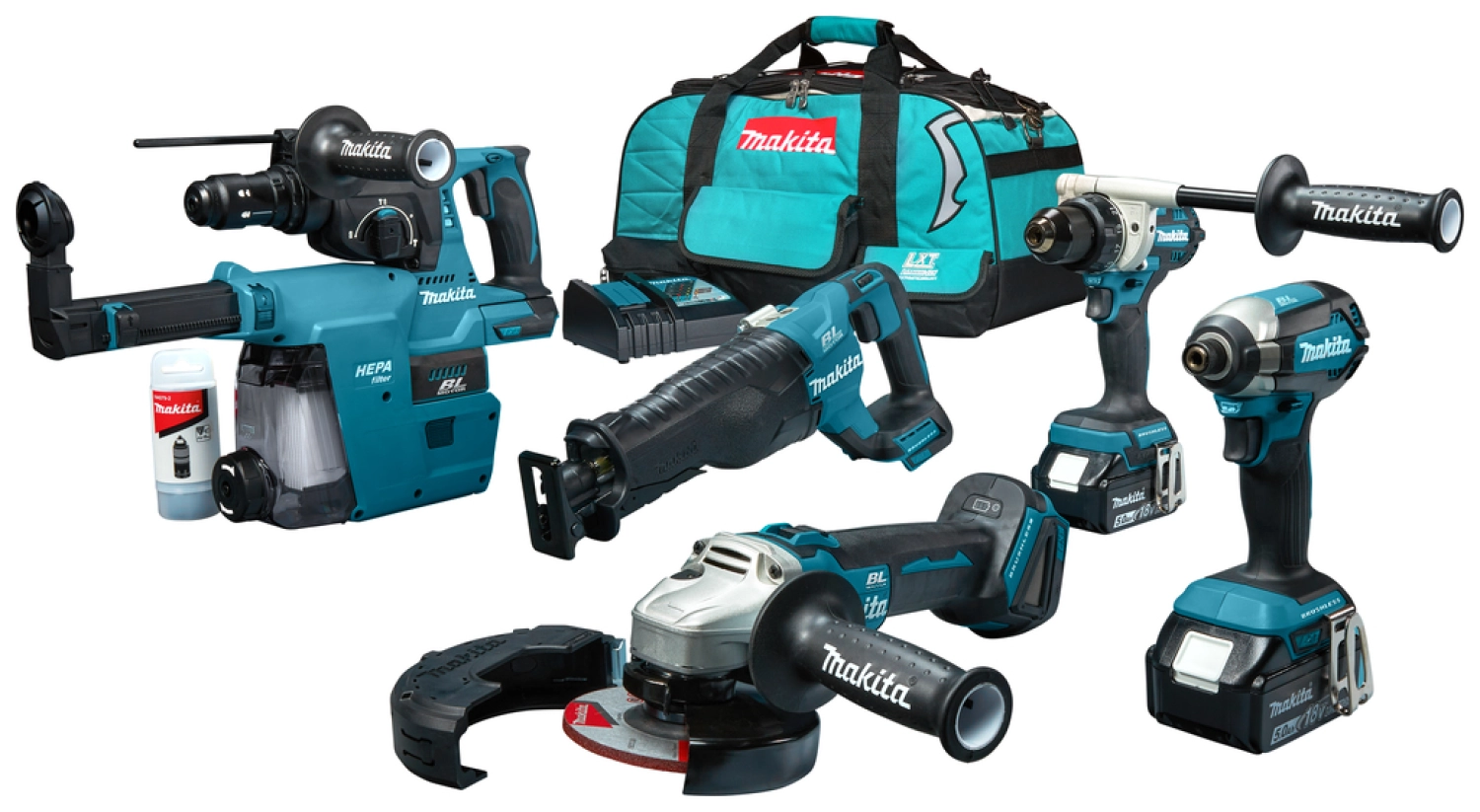 Makita DLX5069TX1 18V Li-ion accu 5-delige combiset (2x 5.0Ah accu) in tas
