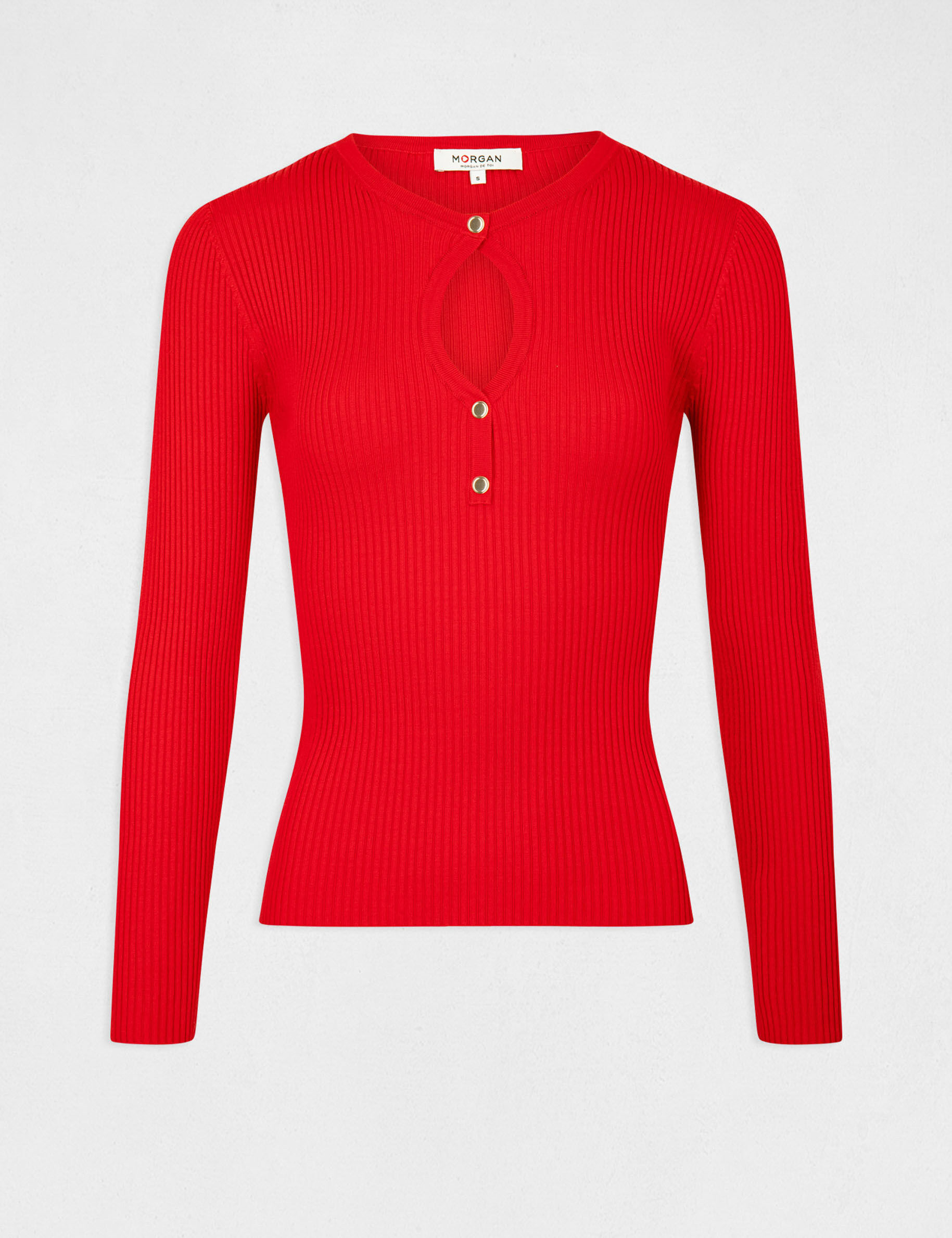 Pull manches longues à ouverture rouge femme - rouge