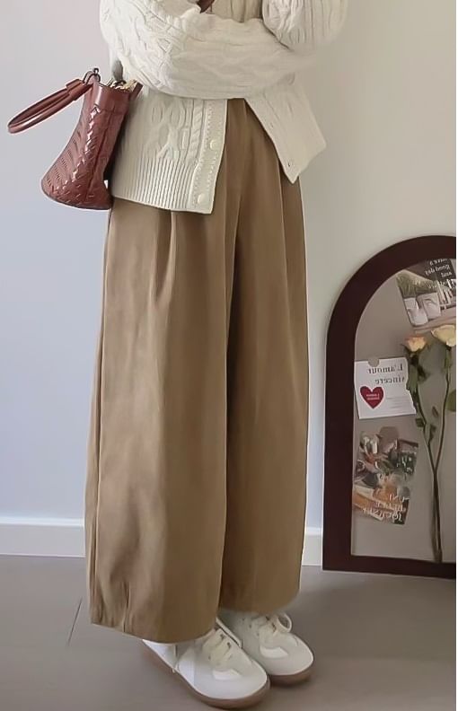 evanesce - Hoge taille effen corduroy cropped wijde broek
