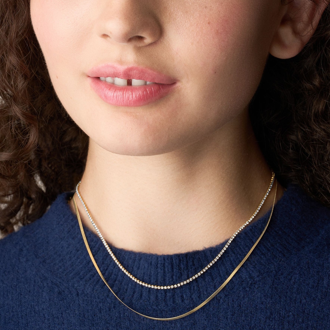 Fossil Ellis Tenniskette Shaky Glitz mehrreihig Edelstahl goldfarben