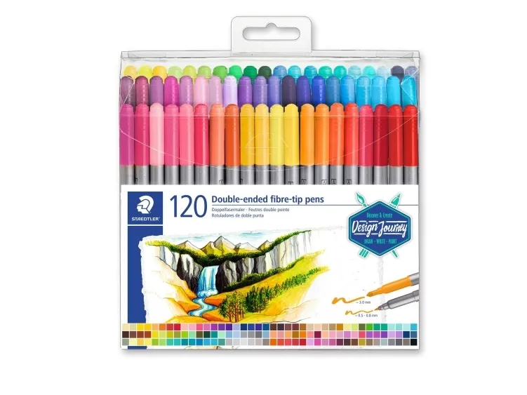 STAEDTLER Fiberpen Design Journey Dobbelt-spids 0.5-0.8 mm / 3 mm Fine - med 120 stk. ass. farver