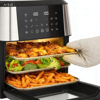 Airfryer XXL 12L mit Rotisserie Grill, Heißluftfritteuse Groß wie Backofen, LED Touch, 360° Umluft, Inkl. 2 Grillspieße & Zubehör, Gesund & Energiesparend Kochen für Großfamilien, Schwarz