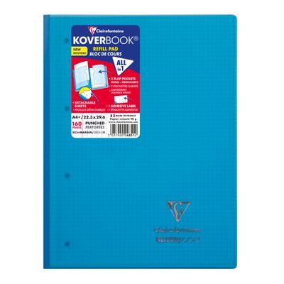 Clairefontaine Koverbook - Bloc de cours agrafé A4+ - 160 pages détachables perforées - petits carreaux (5x5 mm) - disponible dans différentes couleurs