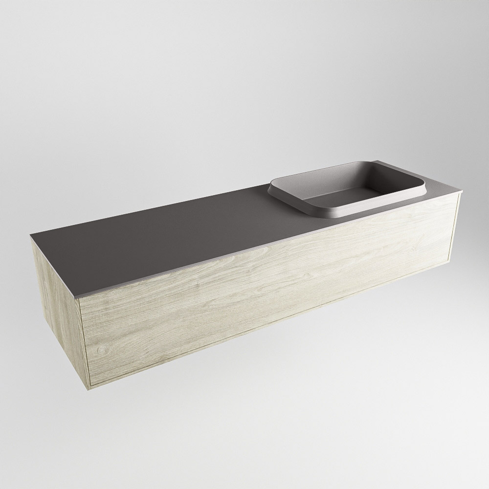 Mondiaz Erin 150cm badmeubel Light Brown Grey met 1 lade en donkergrijze wastafel rechts zonder kraangaten