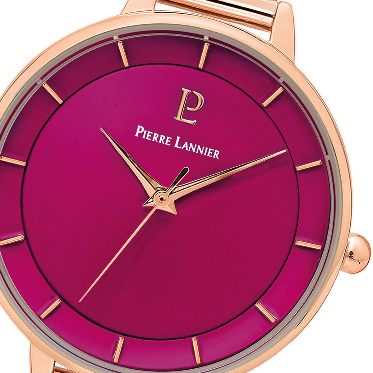 Montre PIERRE LANNIER femme bracelet acier doré rose maille milanaise