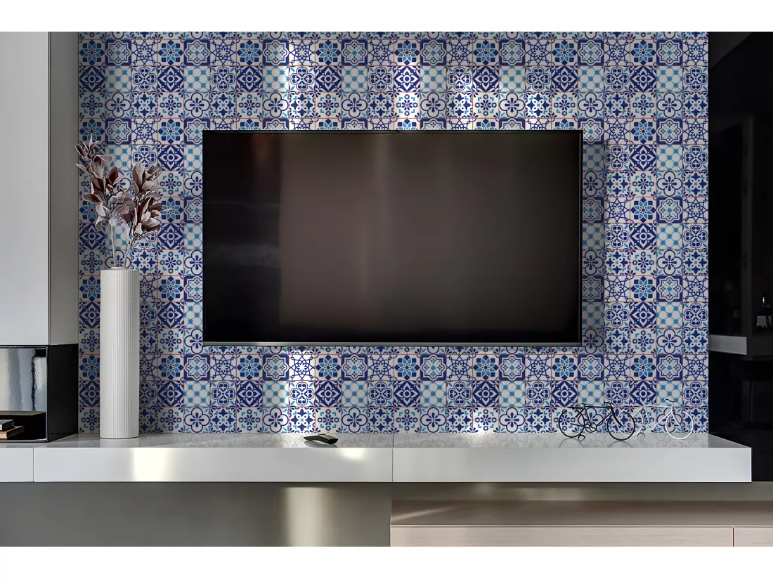 Panneaux muraux en vinyle, Planches en vinyle adhésives - 100x50 cm - Motif azulejo