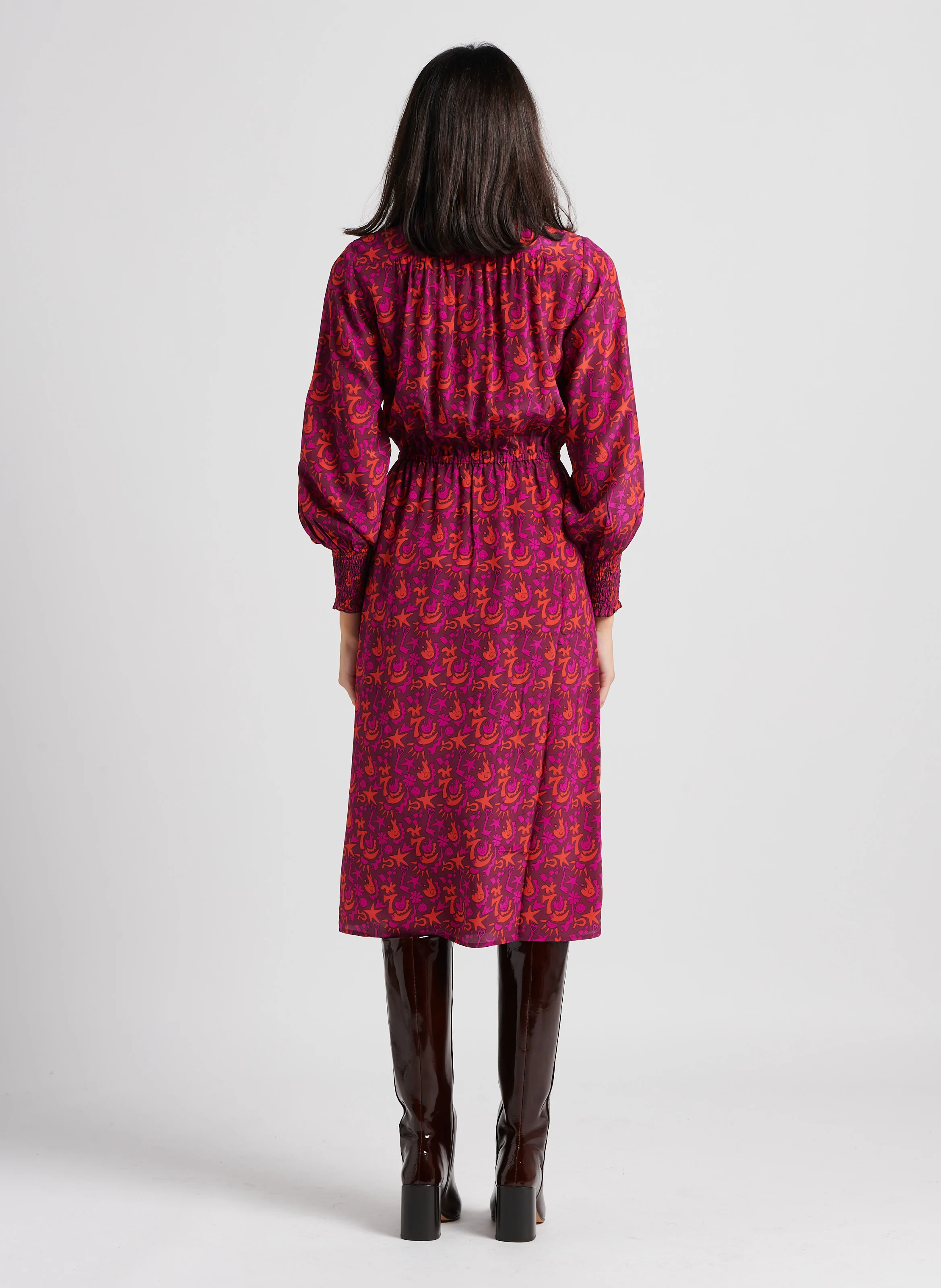 HEROINE - Robe longue col V en soie | Rose