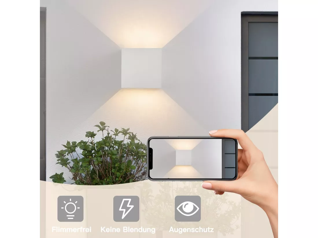 NETTLIFE Applique LED 5W,4 pièces -Lampe Murale Extérieur/Intérieure blanc，double faisceau réglable étanche IP65 230V 3000K