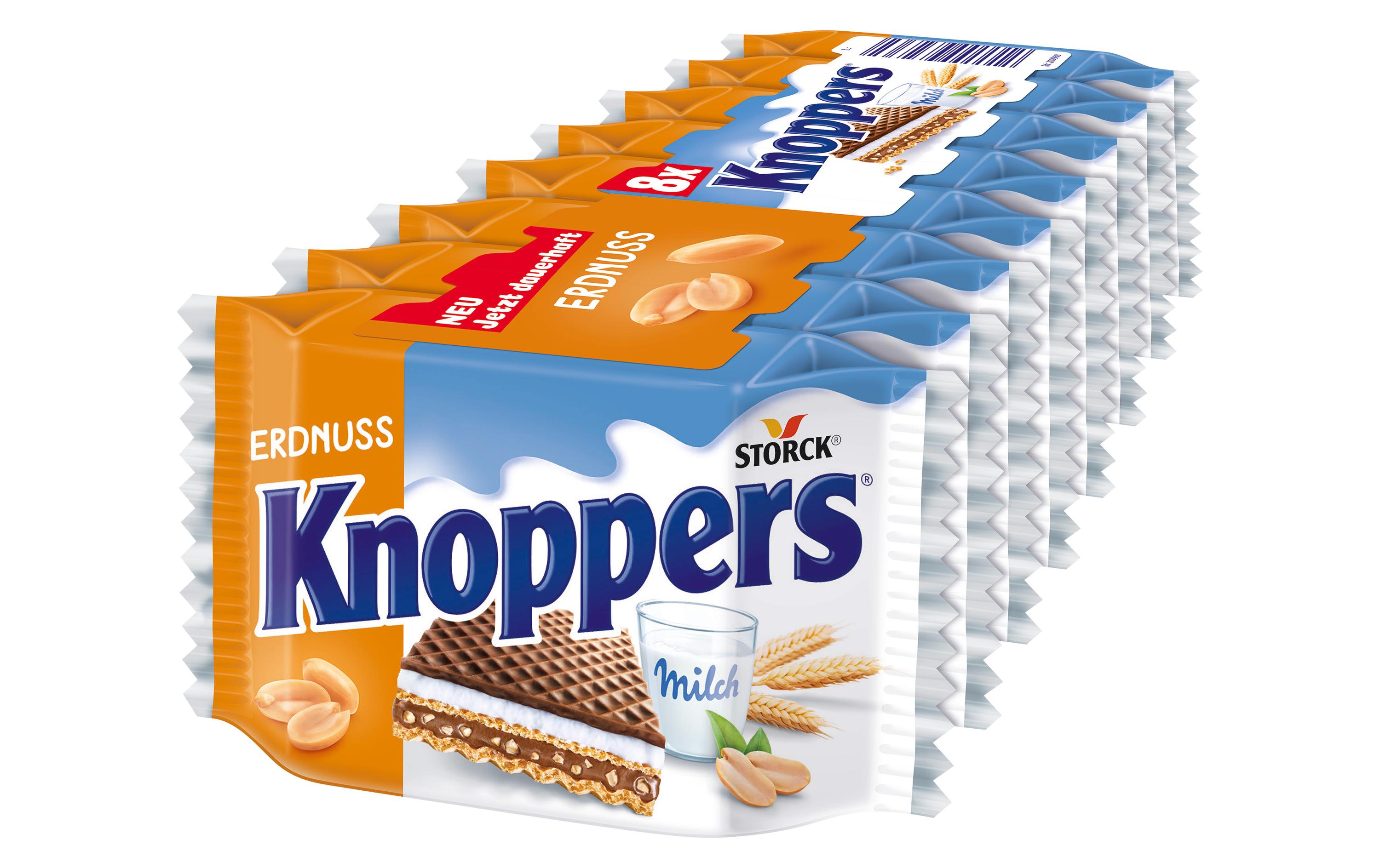 Knoppers Waffeln Erdnuss 8 x 25 gKnusprige Waffelschnitte mit Erdnussfüllung