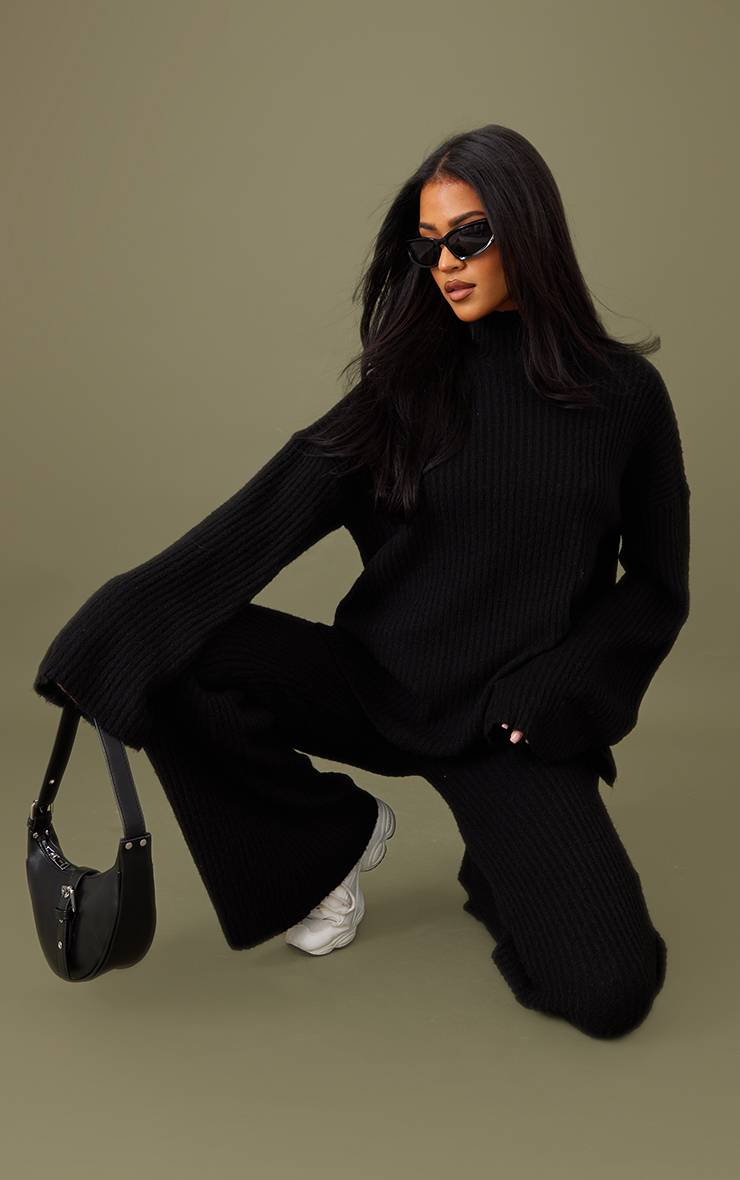 Noir Synthétiquell Oversize En Maille Côtelée Luxe Tall