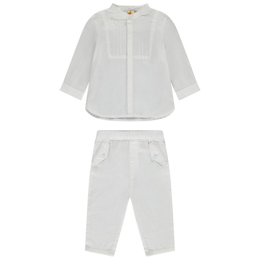 Ensemble de cérémonie 2 pièces avec plastron pour bébé garçon - Blanc