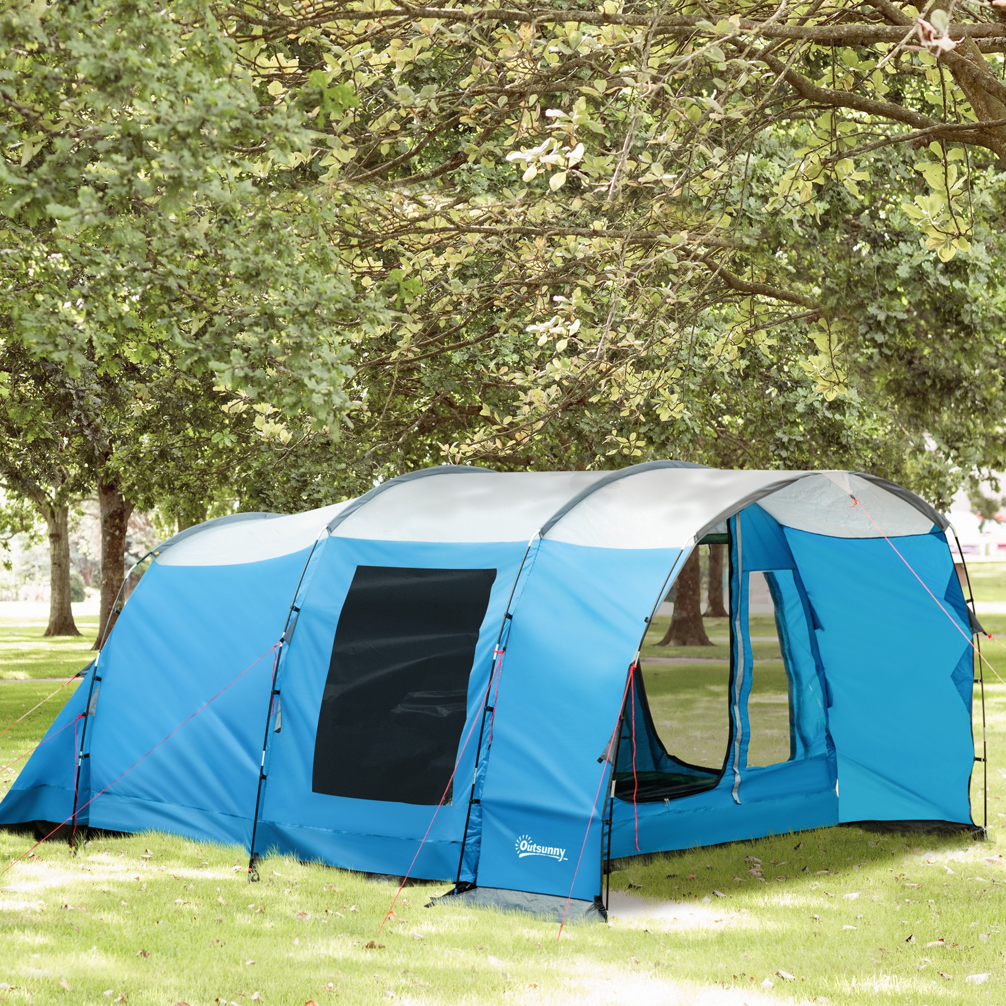 Outsunny Campingzelt mit Erdspieße, Tragetasche und Spannseilen blau 445L x 275B x 195Hcm