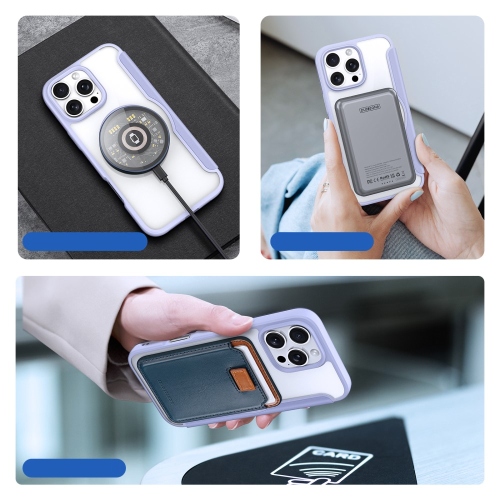 iPhone 16 Pro Max MagSafe Hybrid Leder Tasche   Kunststoff Rückseite - Lila / Transparent