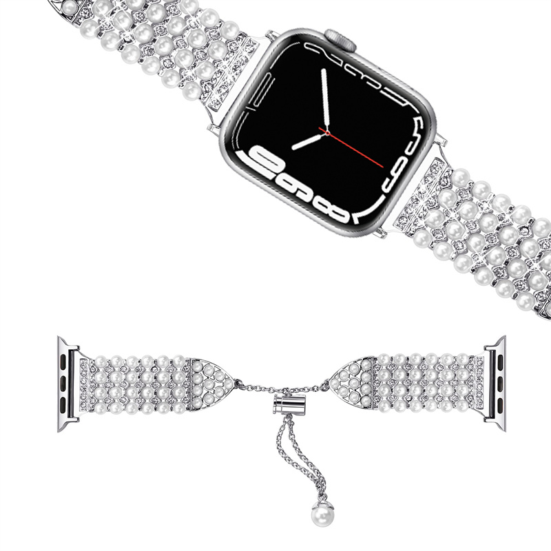 Apple Watch Series (42/41/40/38 mm) Glitzer Perlen Edelstahl Armband - Silber