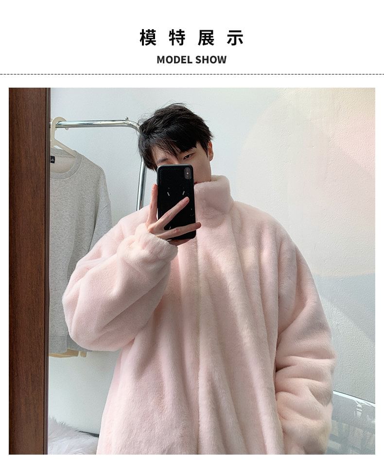 Bay Go Mall - Effen, pluizige, oversized jas met rits