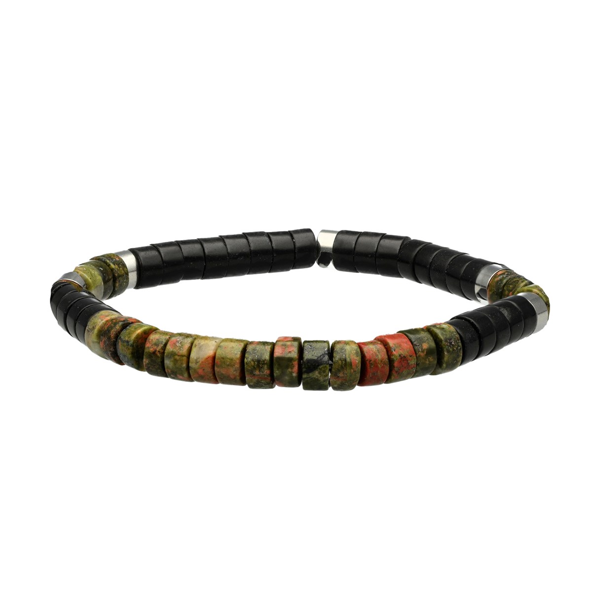 Bracelet Perles Heishi Unakite Et Agate Noire-XS-14cm