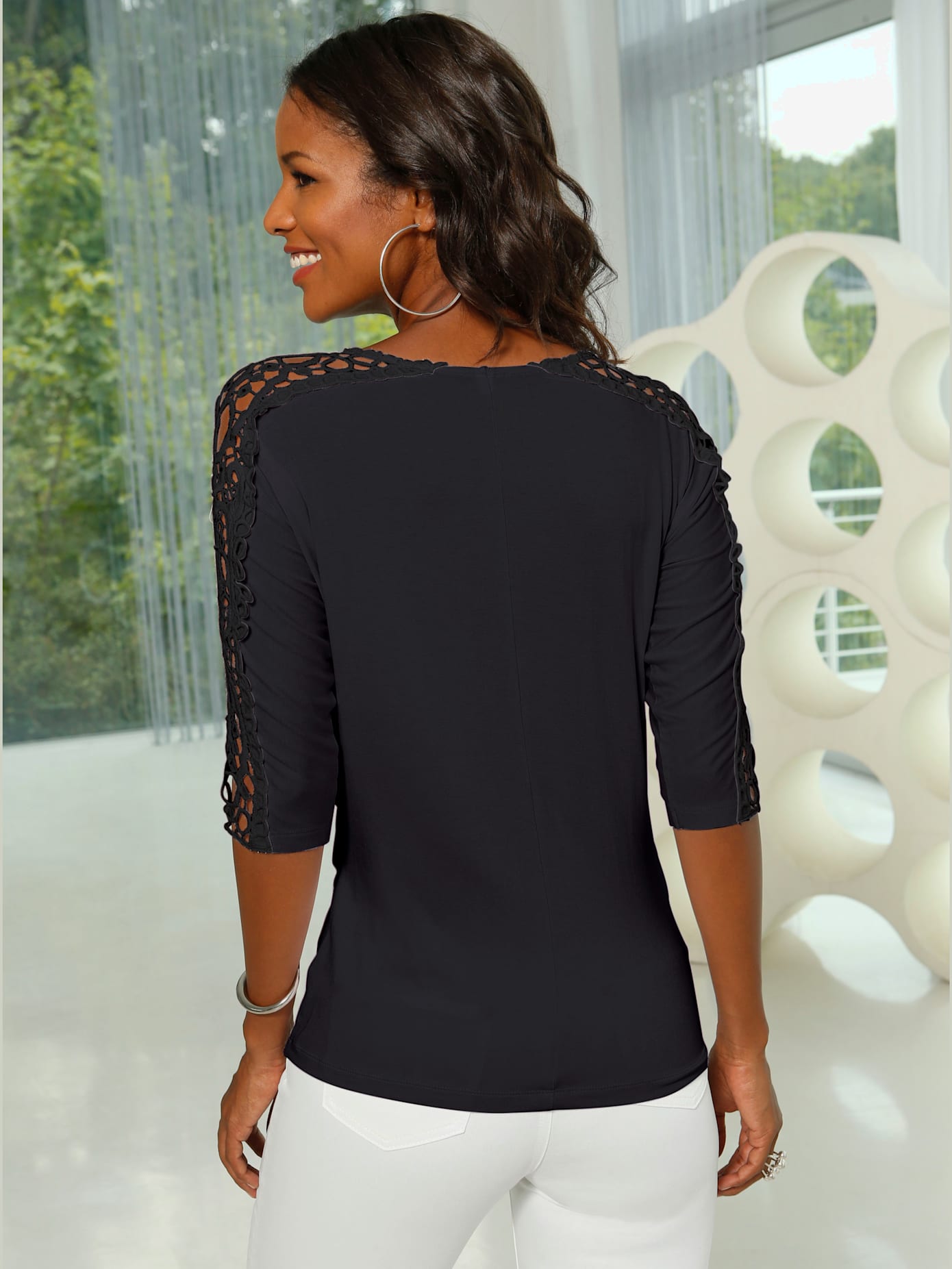 T-shirt manches 3/4 détails fantaisie bohèmes