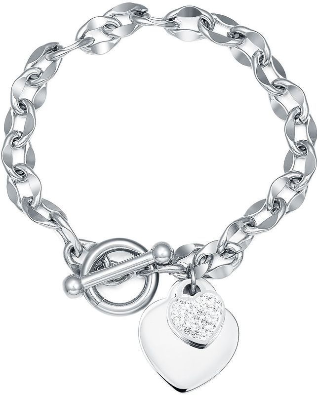 RVS armband met groot hart en klein hart met steentjes