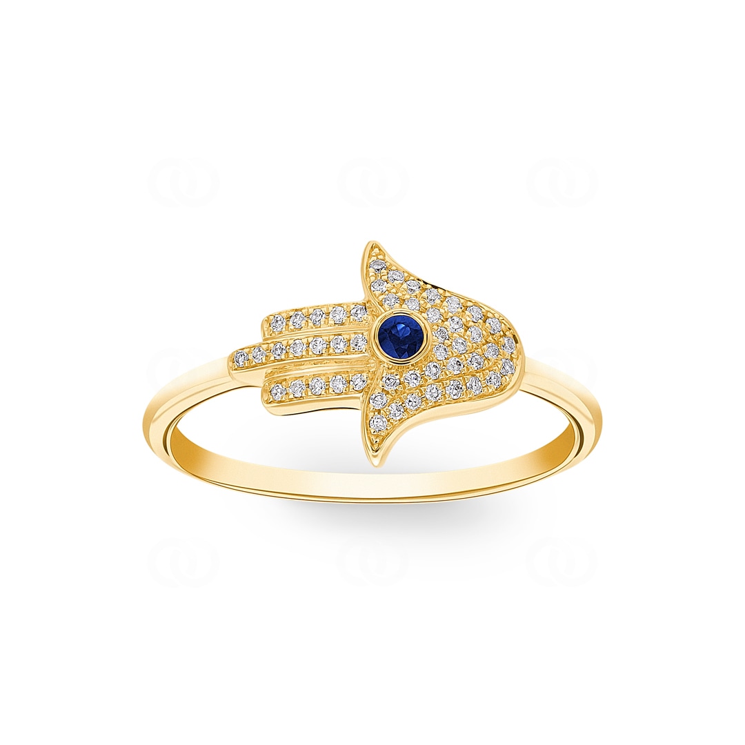 Ring 750/18 K Gelbgold Fatima-Hand mit Saphir & Diamanten 0.10 ct H/si