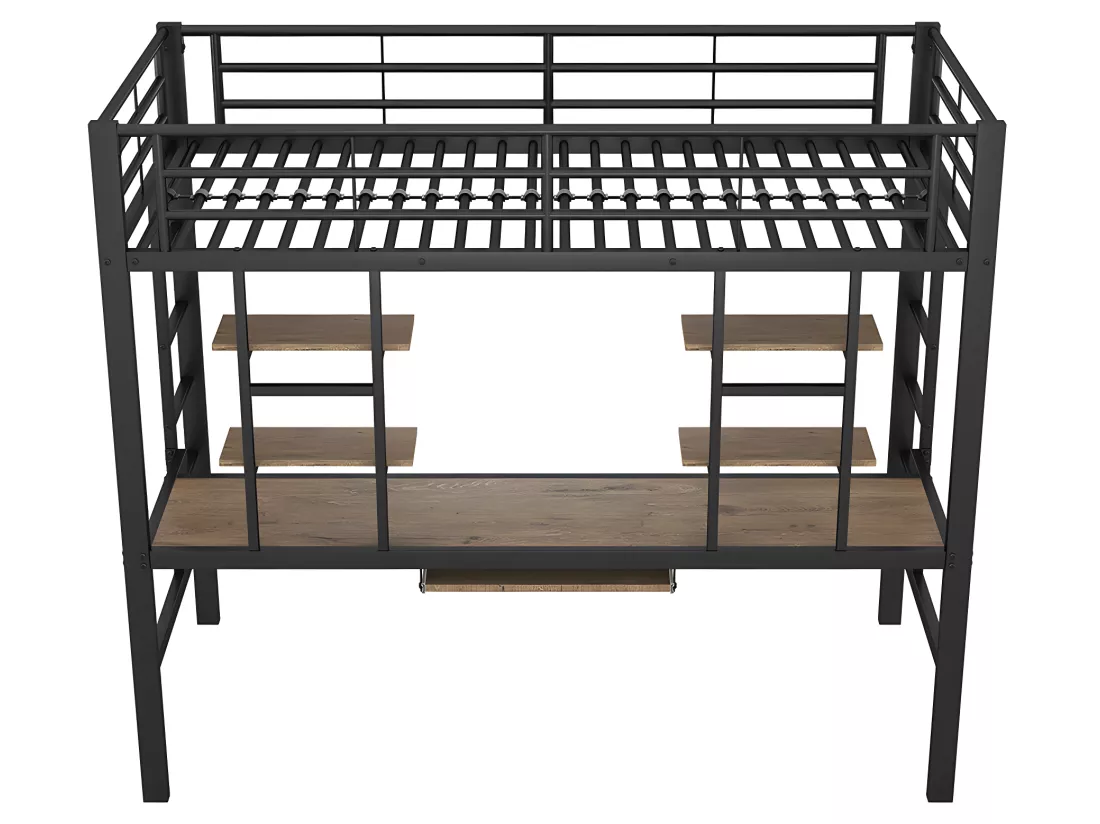 Lit mezzanine - 90 x 200 cm - plateforme bureau - Noir - Sweiko