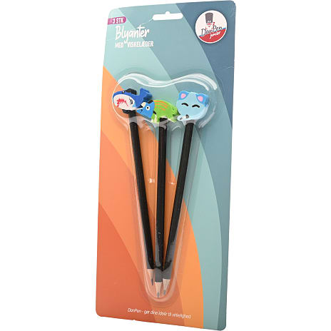 Danpen junior blyant med viskelæder 3 stk. - assorteret