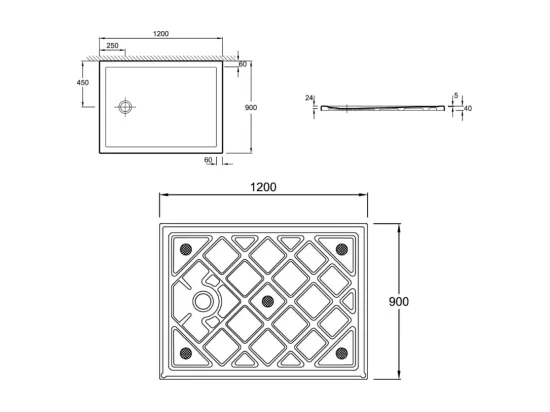Receveur de douche 120 x 90 JACOB DELAFON Gaspard extra-plat céramique bonde à gauche + Kit de réhausse