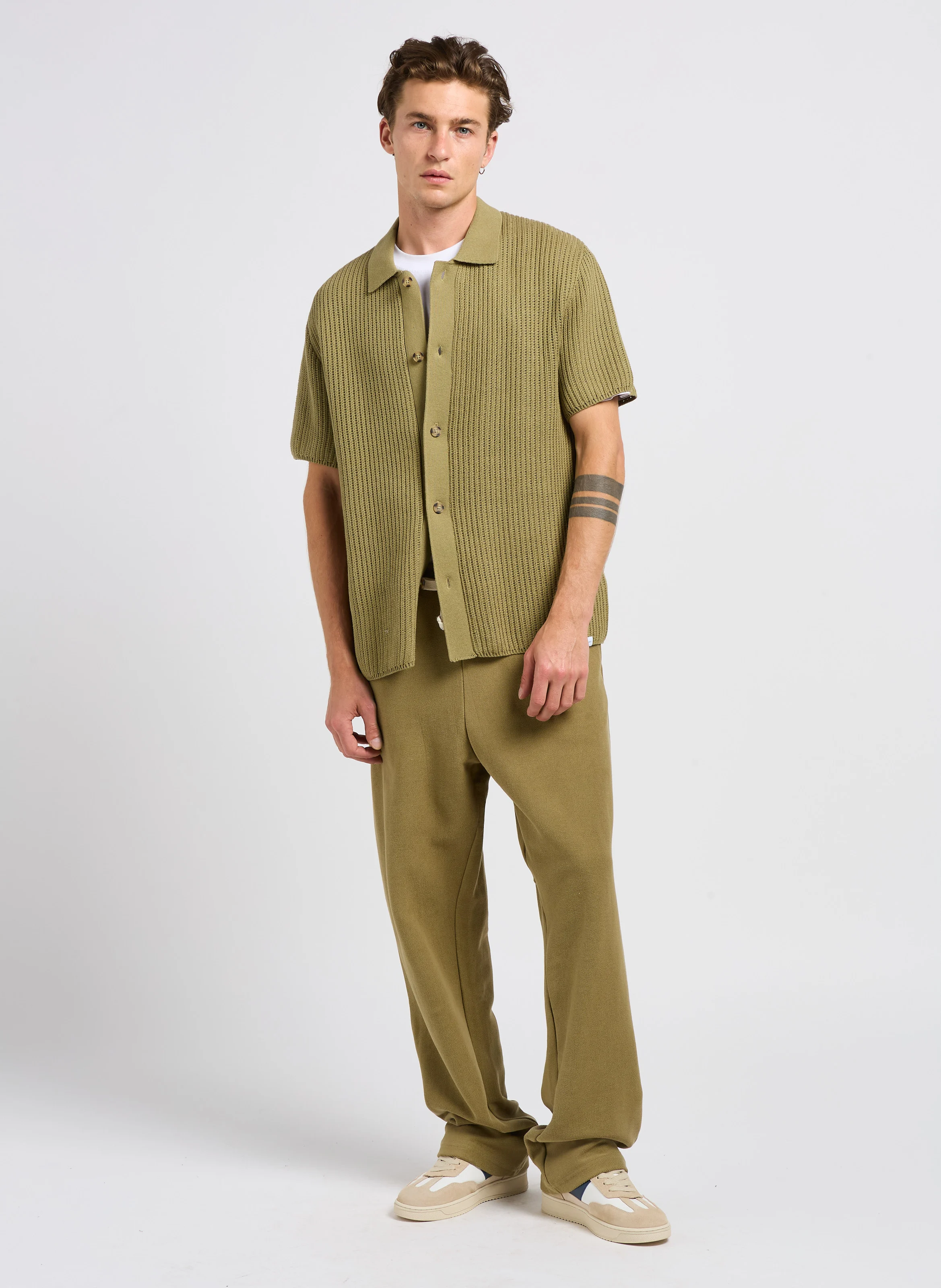 GUSTAVO - Chemise col classique tricot en coton | Vert