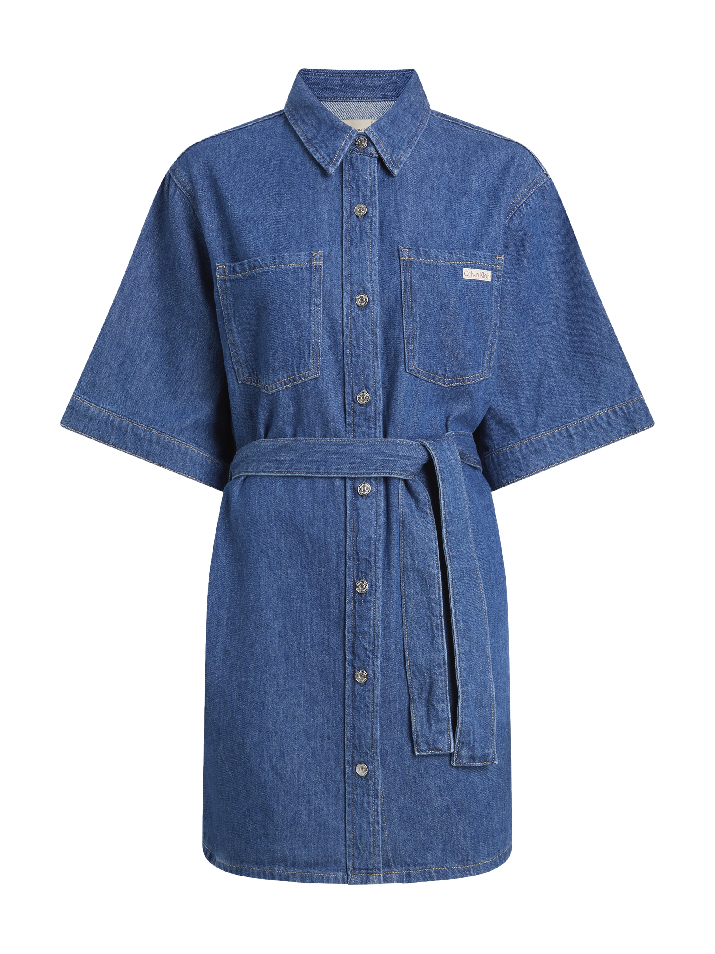Calvin Klein Jeans Jeanskleid »LINEN BOXY BELTED SHIRT DRESS« Brusttaschen mit Kimonoärmeln