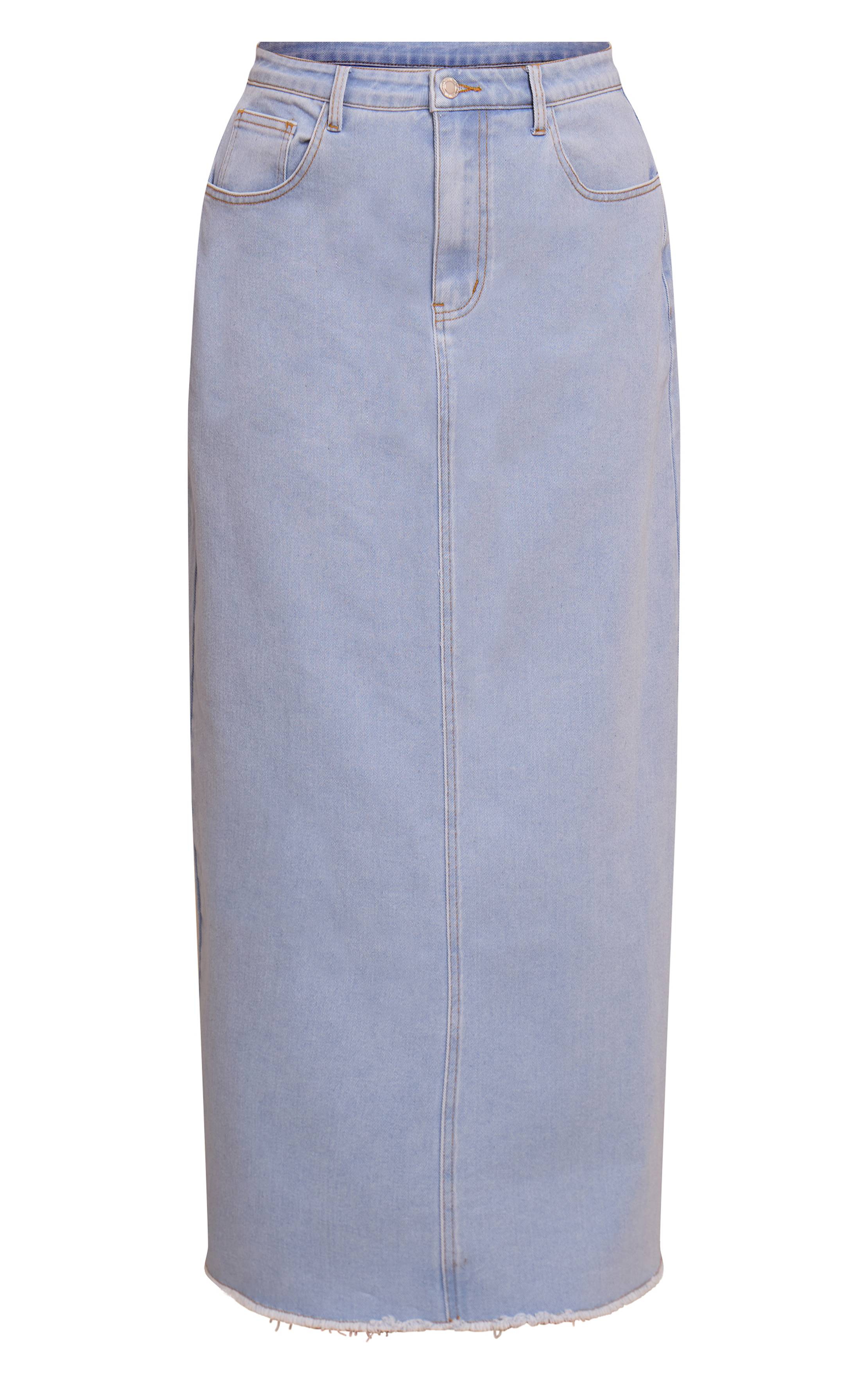 Bleu Clair Jupe Maxi Colonne En Denim Stretch Sculptant