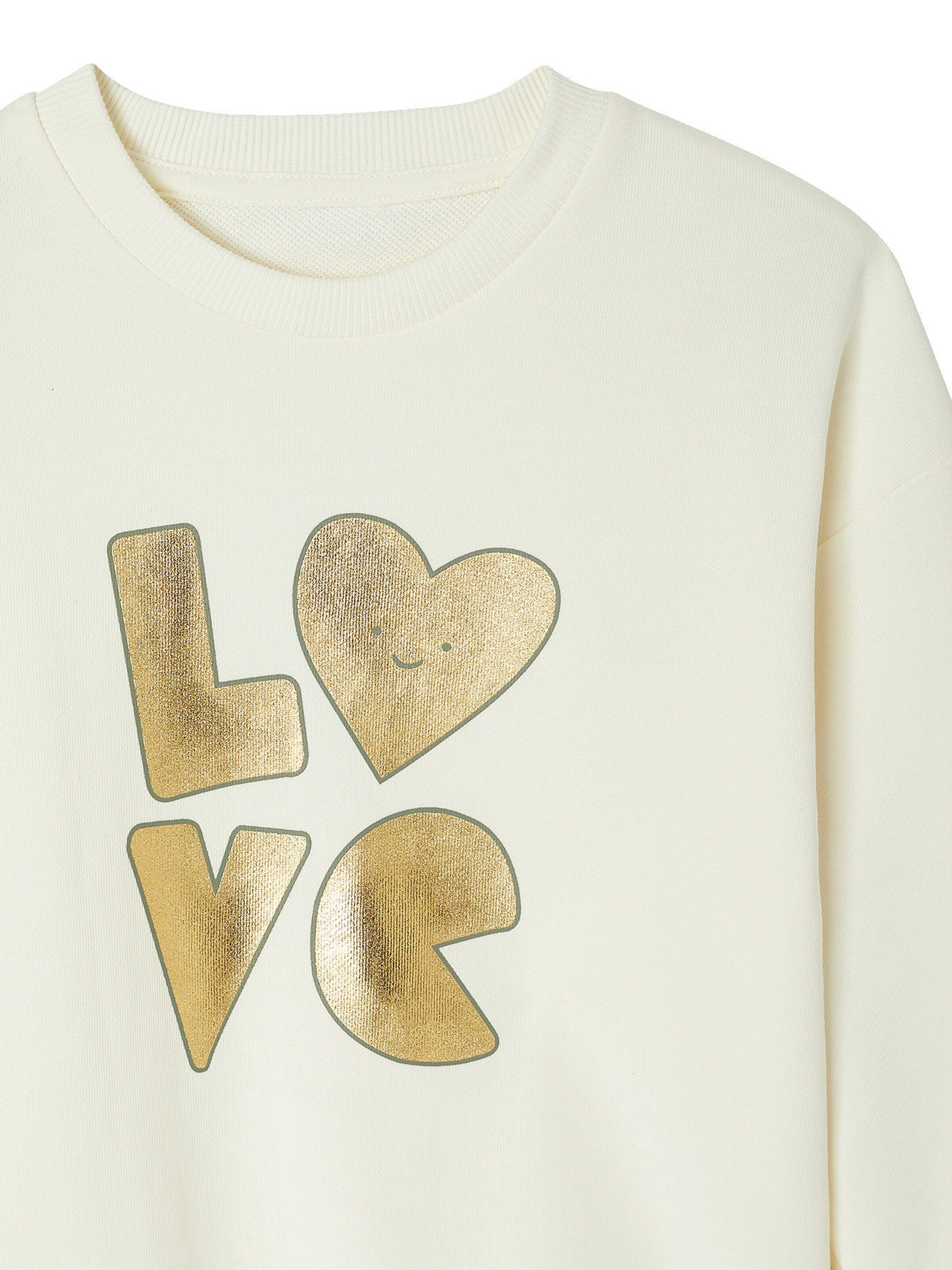 Vertbaudet Mädchen Sport-Set: Sweatshirt mit goldener Schrift und Recycling-Polyester & Leggings salbeigrün
