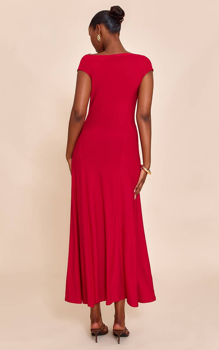 Rouge Robe Longue Fluide Asymétrique À Panneaux