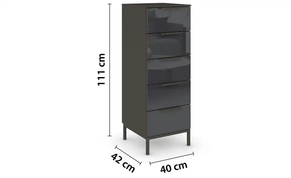 Kommode Basaltgrau, Graphit Front: Glas, Oberboden: Dekor 40 cm Graphit