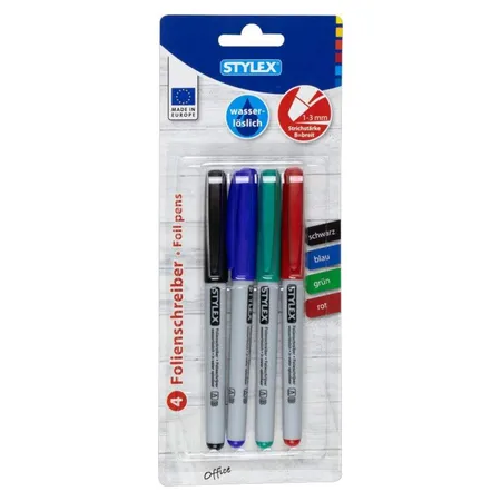 Stylex Folienschreiber 4 Stück, je 1x blau, schwarz, rot und grün