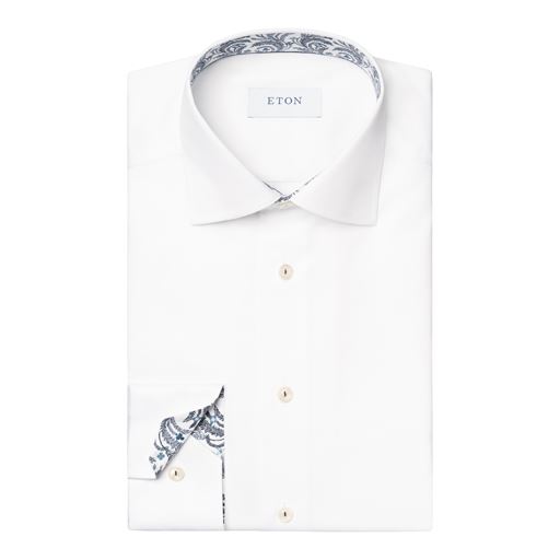 Eton Floral Effect Signature Twill Regular Skjorte, White, 42